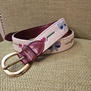 Vintage Bows & Hearts Handmade Needlepoint Leather Belt